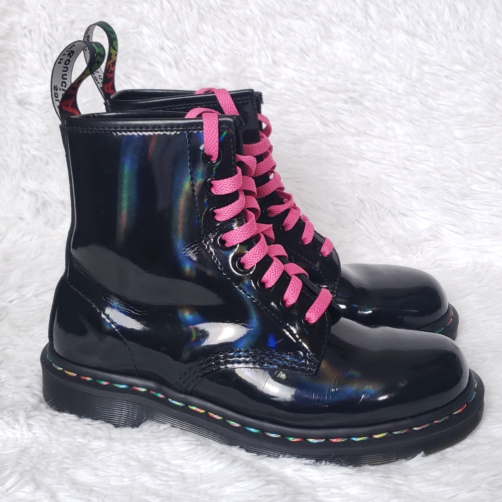 Dr Martens 1460 Rainbow Multi Color Patent Iridescent Boots sz 8